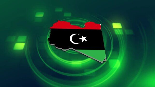 Libya Flag on its Country Map, 3D Map Flag Opener Suitable for Politics, Elections, Travel, News and Sports Events and Presentations