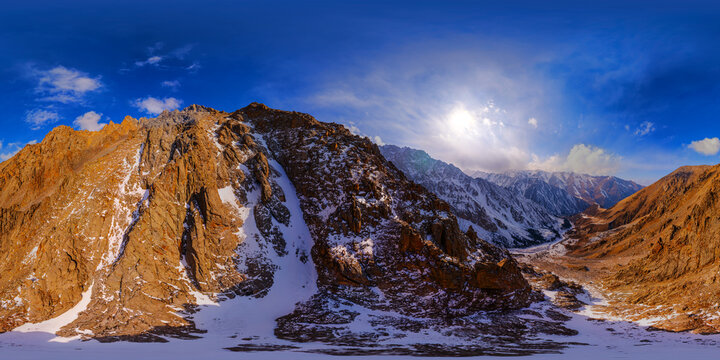 360-Degree Panorama of Rugged Mountain Range in Kyrgyzstan