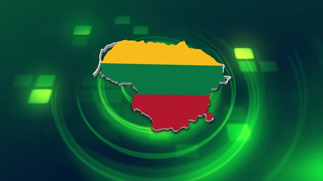 Lithuania Flag on its Country Map, 3D Map Flag Opener Suitable for Politics, Elections, Travel, News and Sports Events and Presentations