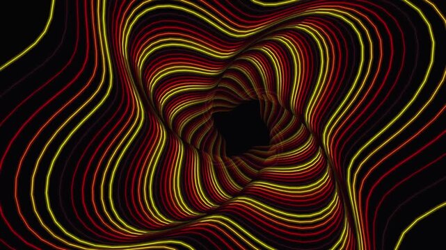 Procedural Art. Circular yellow red gradient wavy line pattern abstract digital art design suitable for backgrounds, posters, prints, and branding projects.