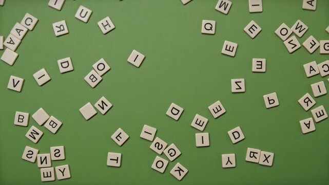 alphabet block abstract scattered letter tiles on green background