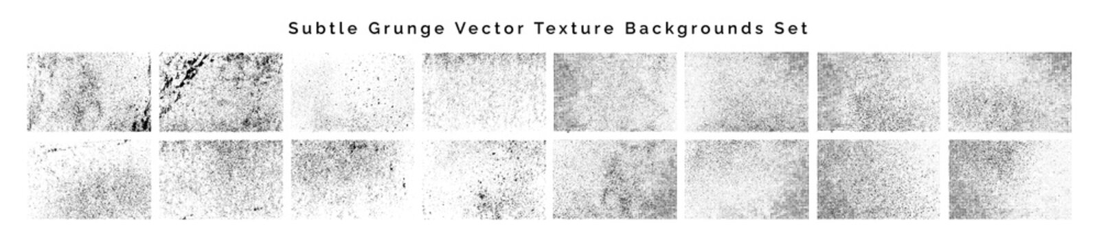 Subtle Grunge Vector Texture Backgrounds Set, Black Distressed Noise and Halftone Overlays