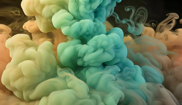 Abstract colorful ink clouds mixing in water over black background