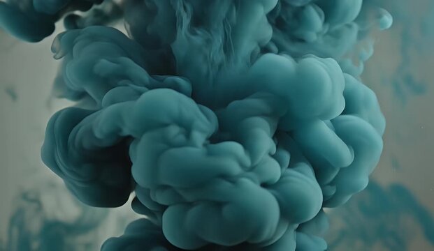 Abstract teal ink swirls in water creating moody textures