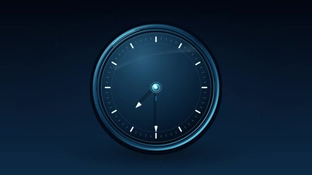 Dark blue analog clock face spinning rapidly in this seamless digital motion loop animation clip video