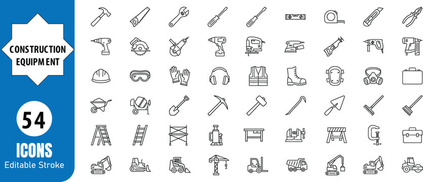 Set of fifty four thin line vector icons representing various business and technology concepts for professional graphic design projects