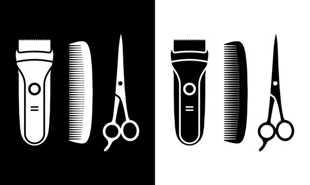 hair cutting supplies black silhouette vector illustration, comb and hair cutting machines silhouette vector, illustration, comb, Barbor icon vector illustration, black, silhouette, illustration,