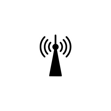 Broadcast icon. Solid black glyph of a broadcast tower for signal and communication.
