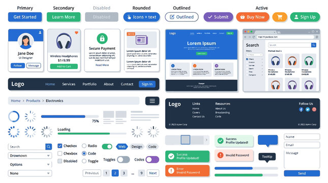 UI Kit with Modern Web Elements and Interface Components