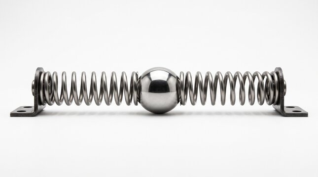 Ball resting between two compressed springs, mechanical energy physics concept