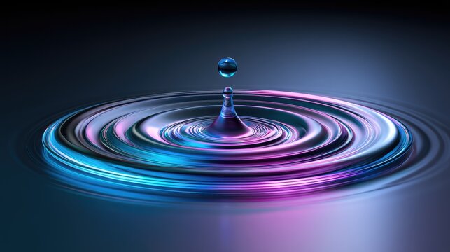 Colorful Water Drop Creating Ripples in Calm Water Surface