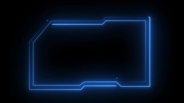 Glowing neon technological blue color HUD template callout animation. Neon glowing motion graphics of hud callout icon on black background. 4k animation motion video.