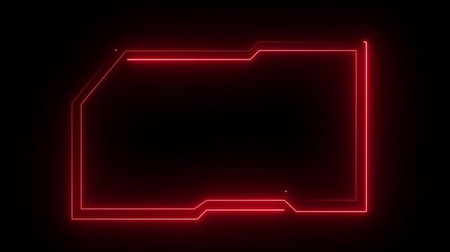 Glowing neon technological red color HUD template callout animation. Neon glowing motion graphics of hud callout icon on black background. 4k animation motion video.