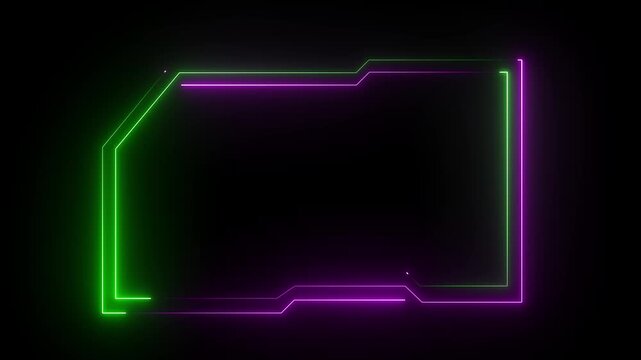 Glowing neon technological green and pink color HUD template callout animation. Neon glowing motion graphics of hud callout icon on black background. 4k animation motion video.