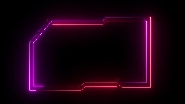 Glowing neon technological red and pink color HUD template callout animation. Neon glowing motion graphics of hud callout icon on black background. 4k animation motion video.