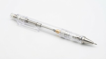 Fototapeta premium A sleek transparent mechanical pencil on a plain white background.