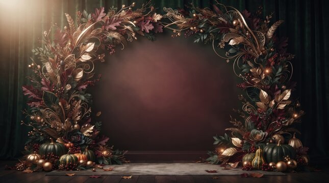 Thanksgiving (USA) abstract background new design 2026 Dark abstract floral arrangement with deep red center on black background