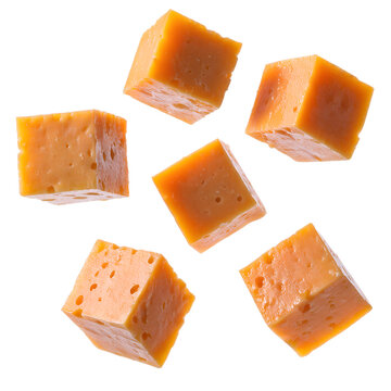Assorted Pieces of Cheese and Various Cheese Types Isolated on a White Background, Gourmet Dairy Food Selection for Breakfast, Snack and Culinary Use