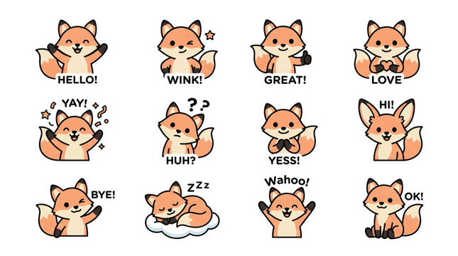 set of funny cartoon fox