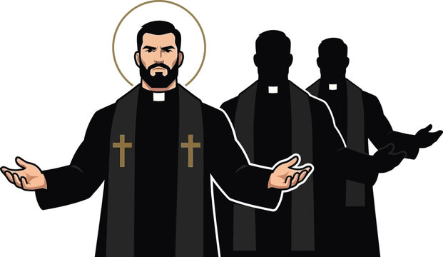 Christian Pastor and Priests with Cross Stole Graphic Design Asset
