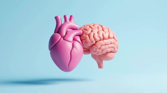 A 3D animation illustrating the vital connection between the human heart and brain for overall well-being.