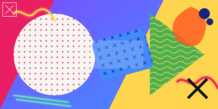 Abstract geometric shapes and patterns on colorful background on transparent background