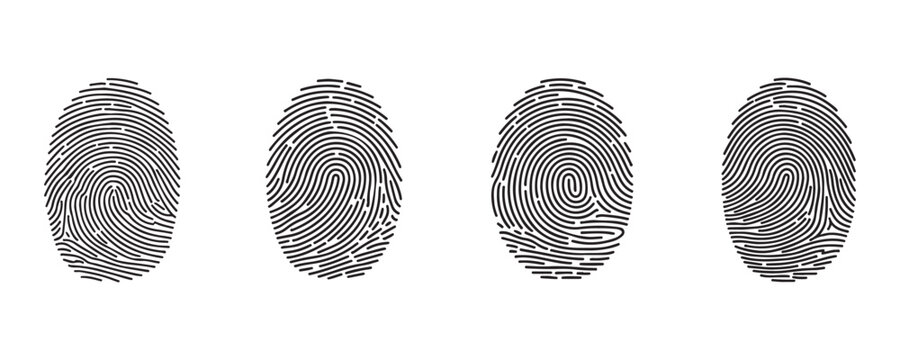 isolated black fingerprint biometric identification for security and access control on transparent background.