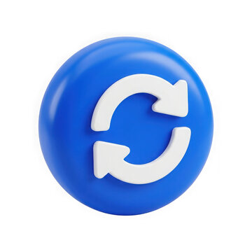 3D Blue Refresh Icon Button with White Circular Arrows for UI Design and Web Interface