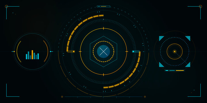 Digital futuristic user interface circular display elements on transparent background