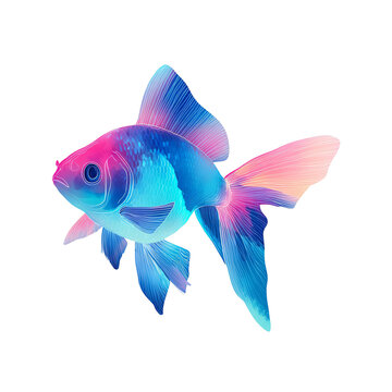 Vibrant neon pink and blue goldfish with glowing fins, fantasy aquatic pet and tropical fish vector illustration transparent background