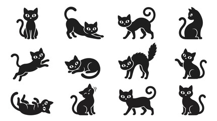 Naklejka premium Set of black cat silhouettes in various poses