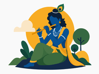Obraz premium Indian krishna devotional artwork with nature
