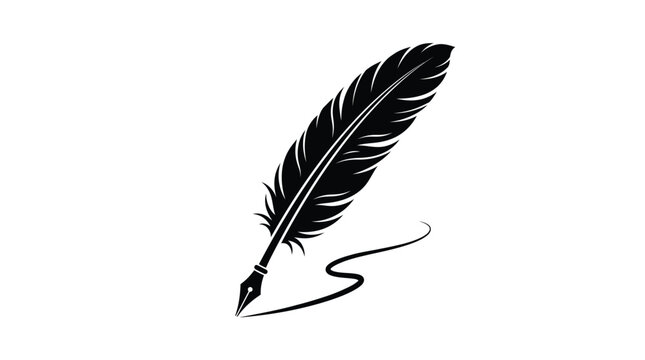 Black feather quill pen icon drawing a curved line