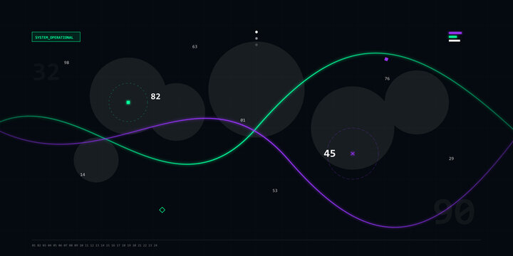 Abstract data visualization interface with neon waves on transparent background