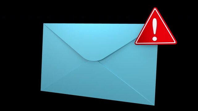 Spam Alert. 3D rendered blue envelope with a red warning sign, symbolizing unsolicited email, cyber threats, or important notifications requiring attention.