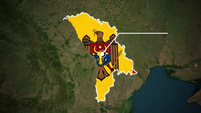 Moldova Map with National Flag and Location Pin Animation