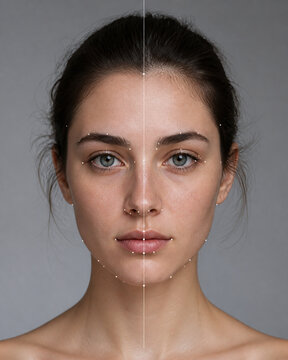 Facial symmetry analysis portrait with landmark points