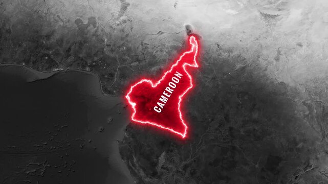Cameroon highlighted on world map with glowing outline and flag animation