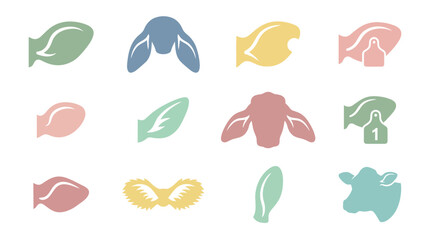 Obraz premium Colorful fish and leaf icons set.