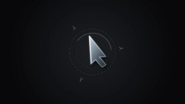 Futuristic digital cursor arrow icon on dark technological circular interface design background