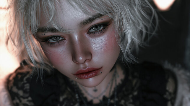 Moody Beauty Portrait of Platinum Blonde Woman