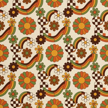Seamless Retro 70s Hippie Flower Power Pattern