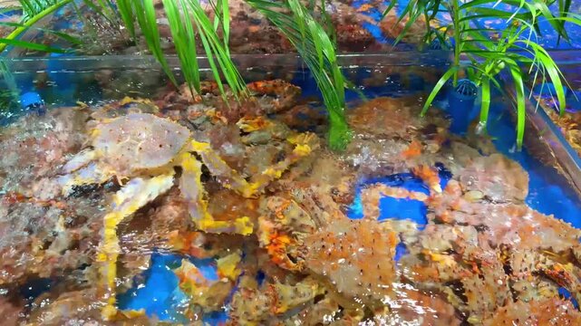 Live Crabs and Shrimp in Restaurant Aquarium &ndash; Chinese Seafood Selection