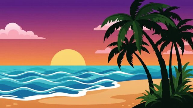 Tropical Sunset Beach 2D Vector Animation