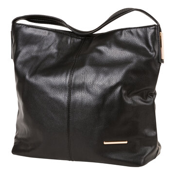 Black leather womens hobo bag isolated on white background. Casual tote purse side view