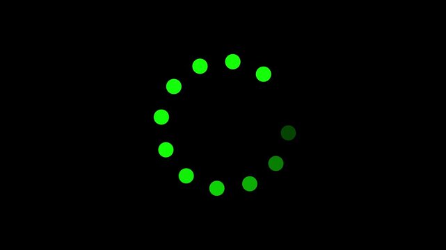 Circle rotating loading or progress bar icon. Green dot ring on gray background. Compatible with All Smartphones and Computer Screens.