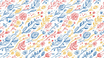 Fototapeta premium wind blown botanicals seamless vector pattern colorful background, seamless floral art