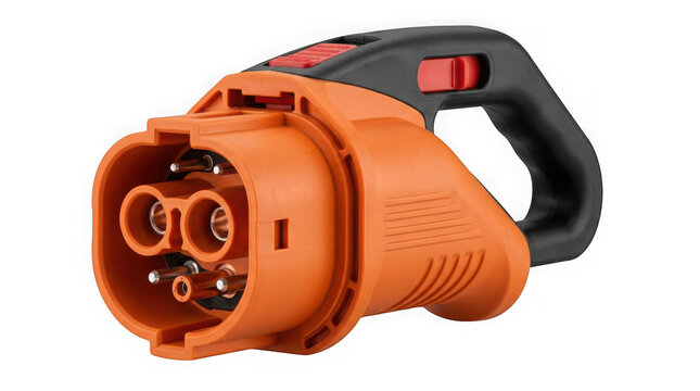 orange portable electric vehicle charging plug cable adapter isolated on transparent background
