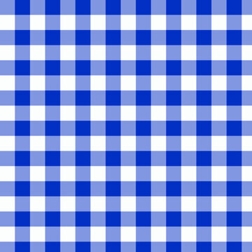 Royal blue gingham seamless pattern with white checkered lines, cobalt check textile fabric background for tablecloth, kitchen, nautical decor and wrapping paper