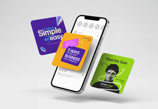 Social Media Post Mockup with Smartphone